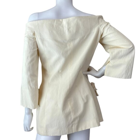 Gianfranco Ferre Italy Off Shoulder Fringe Buttoned Jacket Cream Size 46 US 10 - Picture 2 of 16